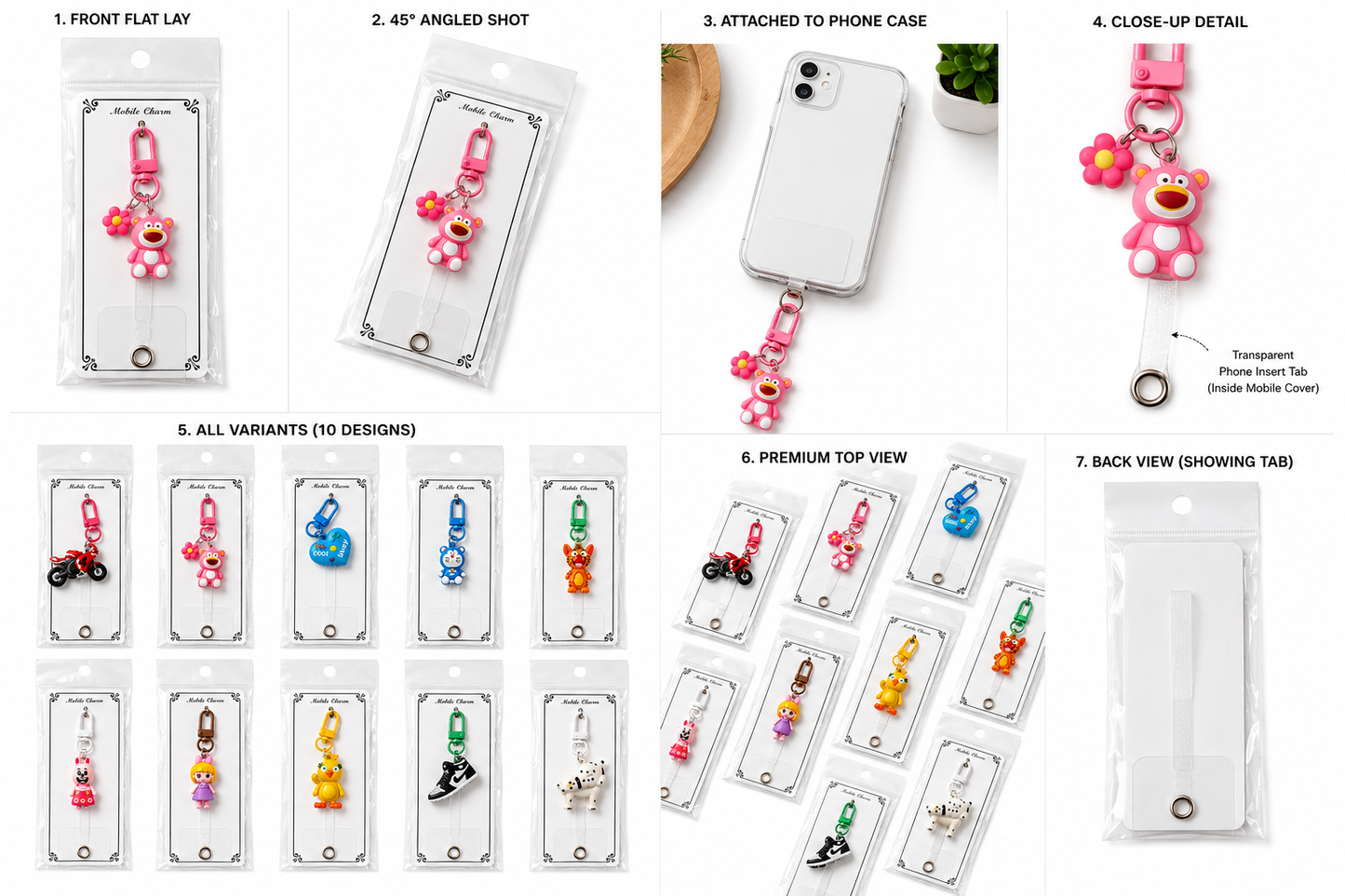 Mobile charm & Zip charm | Mix designs and colors | Single pc packing with Phone charm Strap