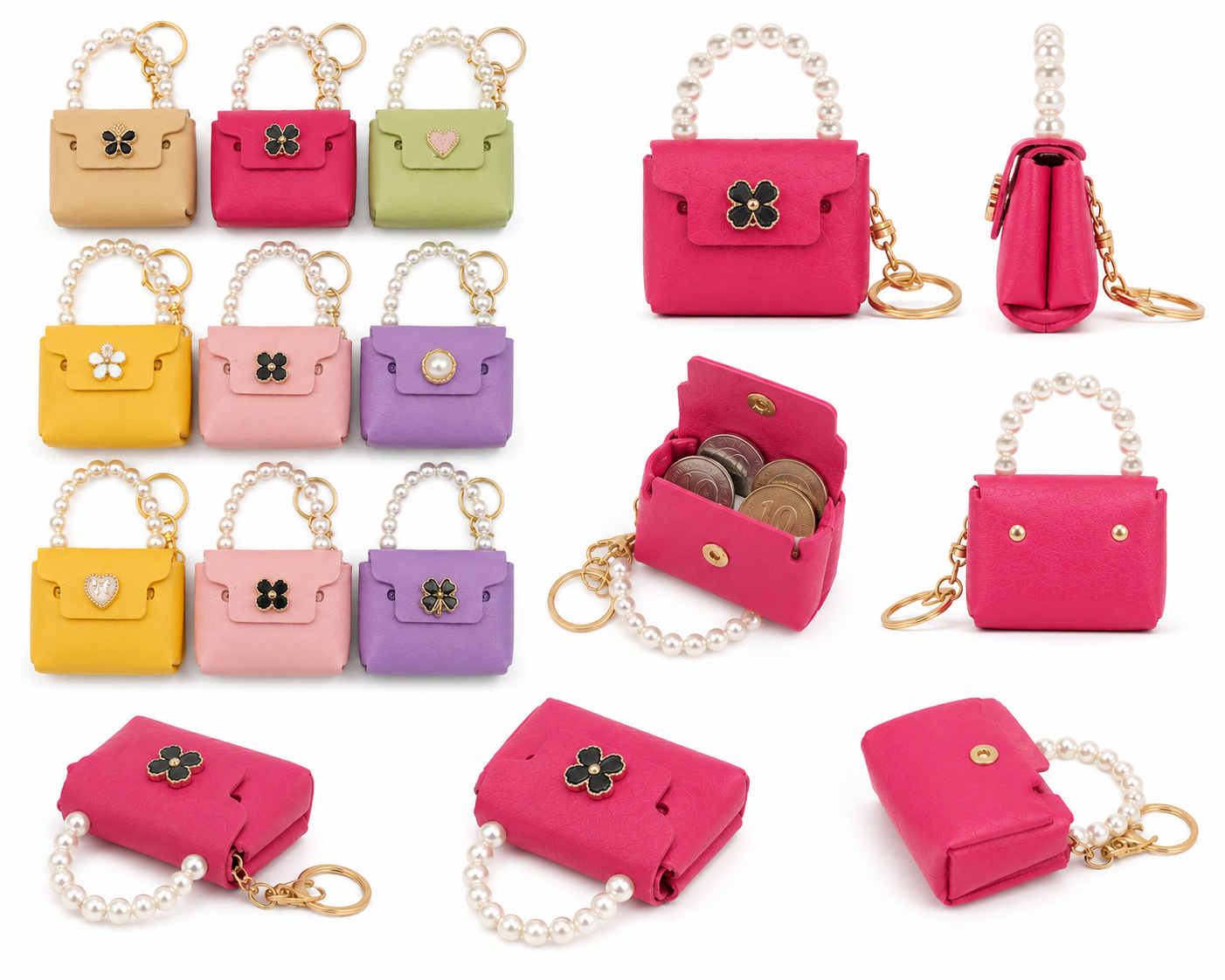 Small Coin bag charm | Beaded Handle and bag charm | Cute Small purse keychain| Mix colors