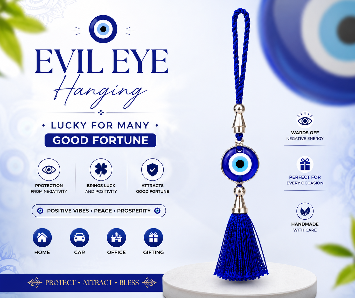 Evil Eye Hanging for Home, Car & Office | Nazar Suraksha Hanging | Good Luck Charm | 30 cm height