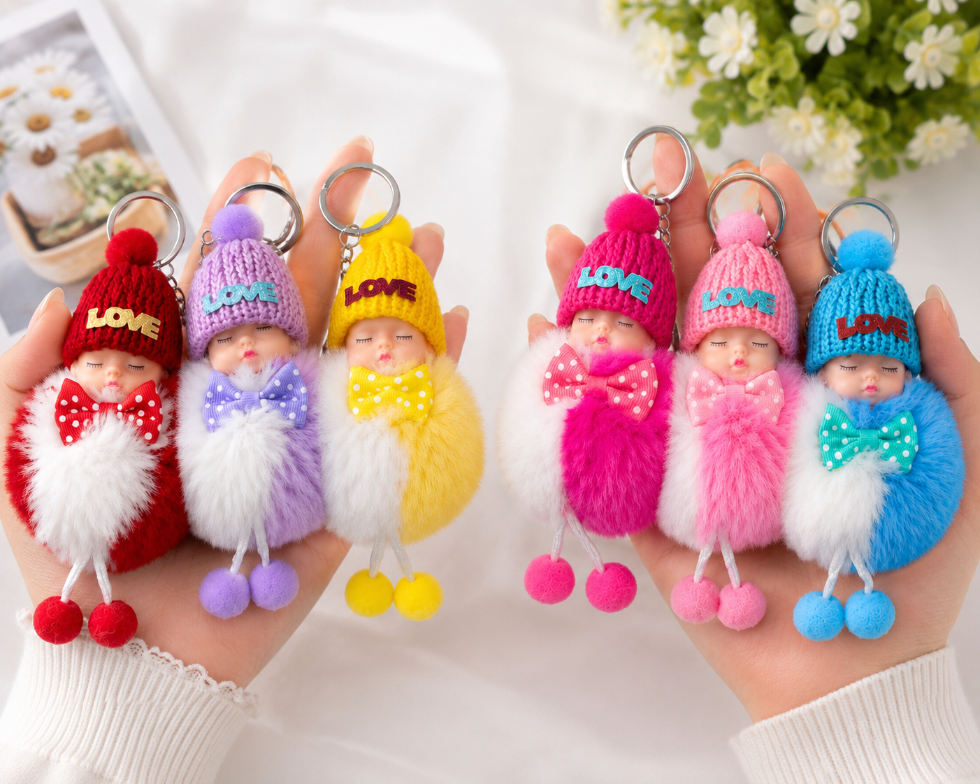 Sleeping Doll With two Leg | Mix colors | Fur item | Cute keychain doll