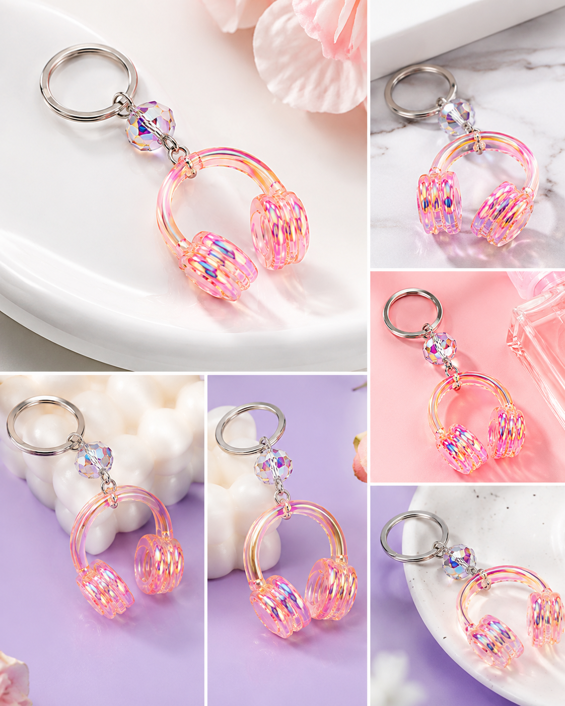 Headphone crystal Keychain bag charm - Girls favorite | mix colors.