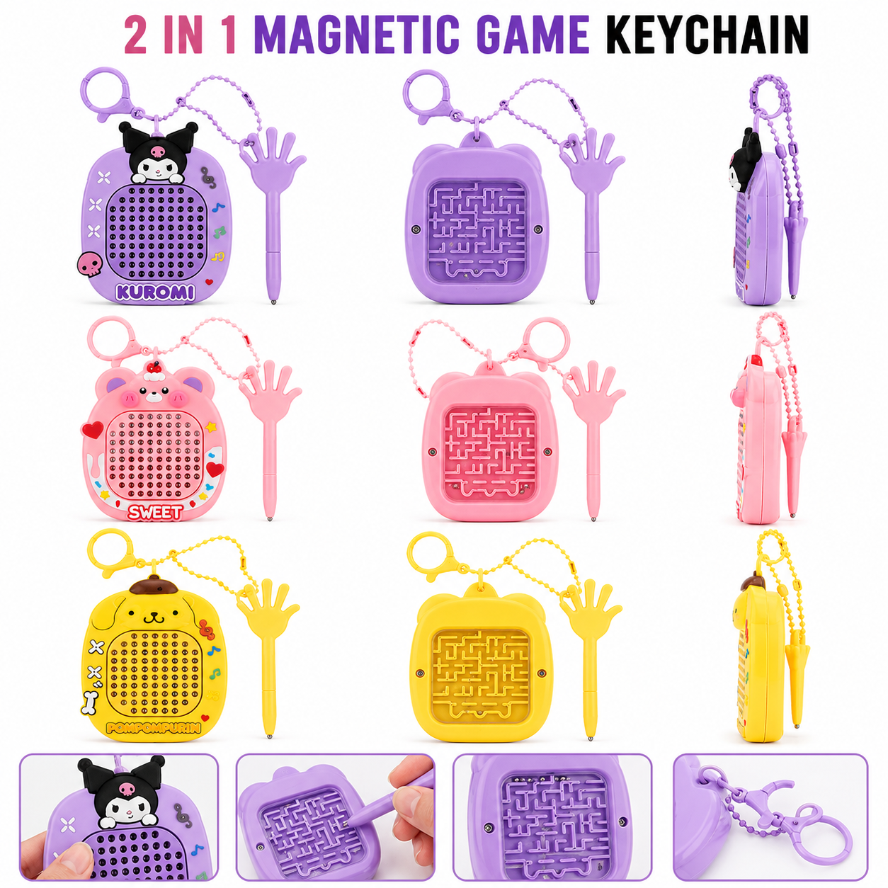 Magnetic Maze Game keychain 2 in 1 game Bag charm| Mix colors