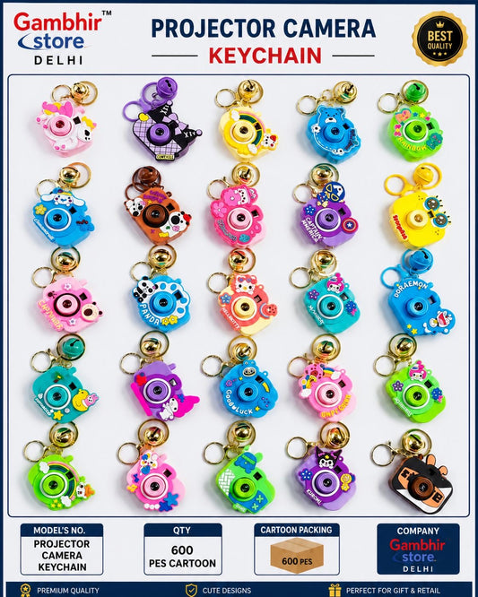 Camera Projector keychain|Golden chain and Golden hook with bell| 8 cute Images