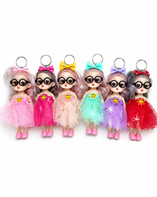 Doll keychain with Glasses | Mix colors | Half Net dress Keychain