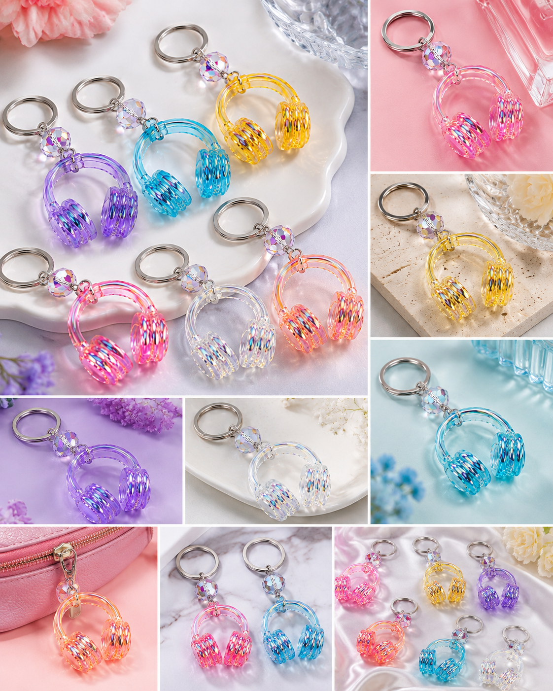 Headphone crystal Keychain bag charm - Girls favorite | mix colors.