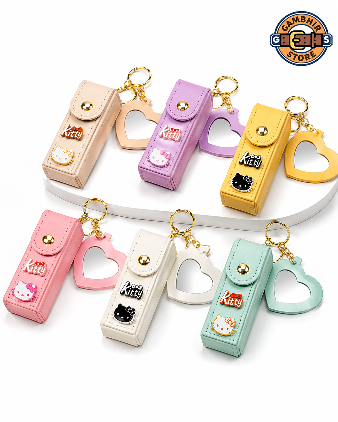 Lipstick Holder With mirror Bag charm-Kitty theme| Girls Favorite| Mix Solid Colors