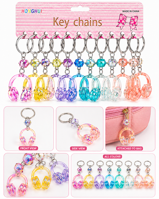 Headphone crystal Keychain bag charm - Girls favorite | mix colors.