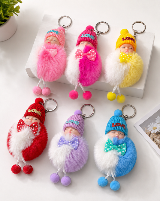 Sleeping Doll With two Leg | Mix colors | Fur item | Cute keychain doll