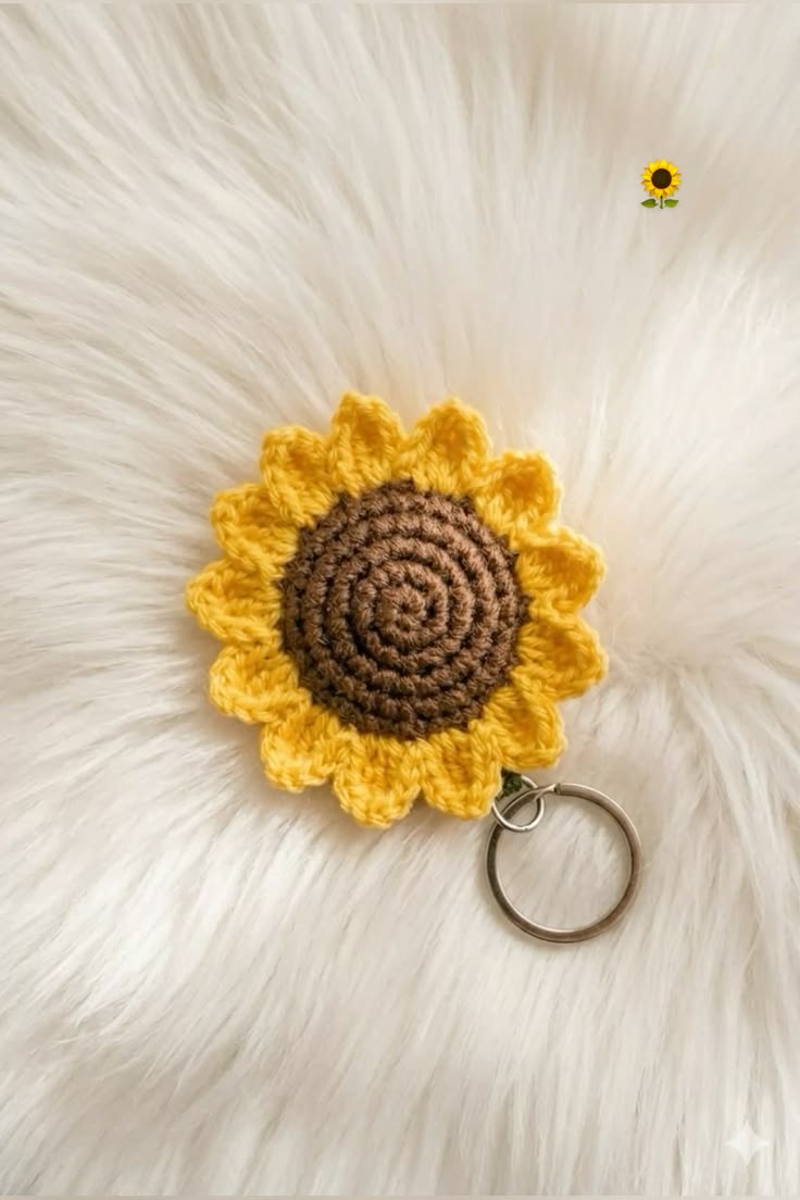Crochet Sunflower Keychain | No fix pattern | 3.5-4.5 inches Size