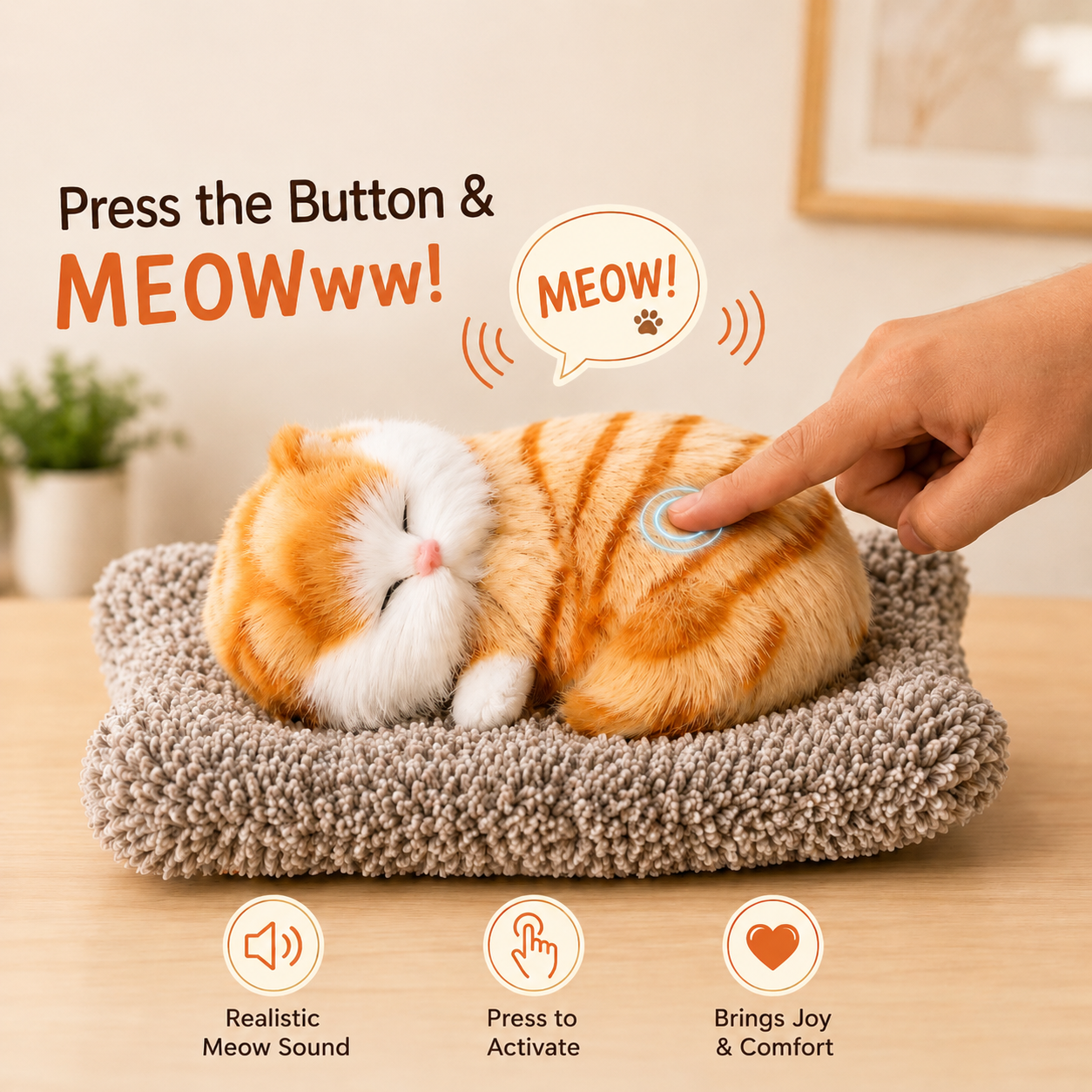 Cute Sleeping Cat on Carpet , Meow Sound ( Pack of 1 pcs )