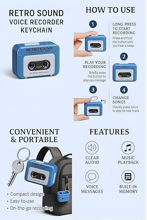 Retro Sound Voice Recorder Keychain