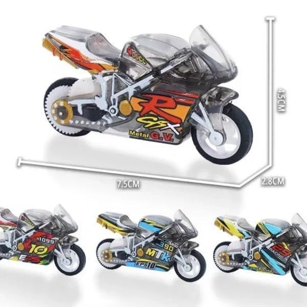 Sparkling Stunt Bike Keychain. Pull Back Friction Powered Mini Motorcycle with Spark Lighting Effect