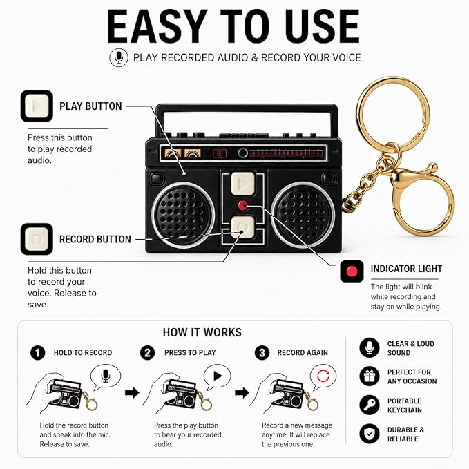 Voice Recording Keychain | Playback Option |Mix colors | Silver Chain